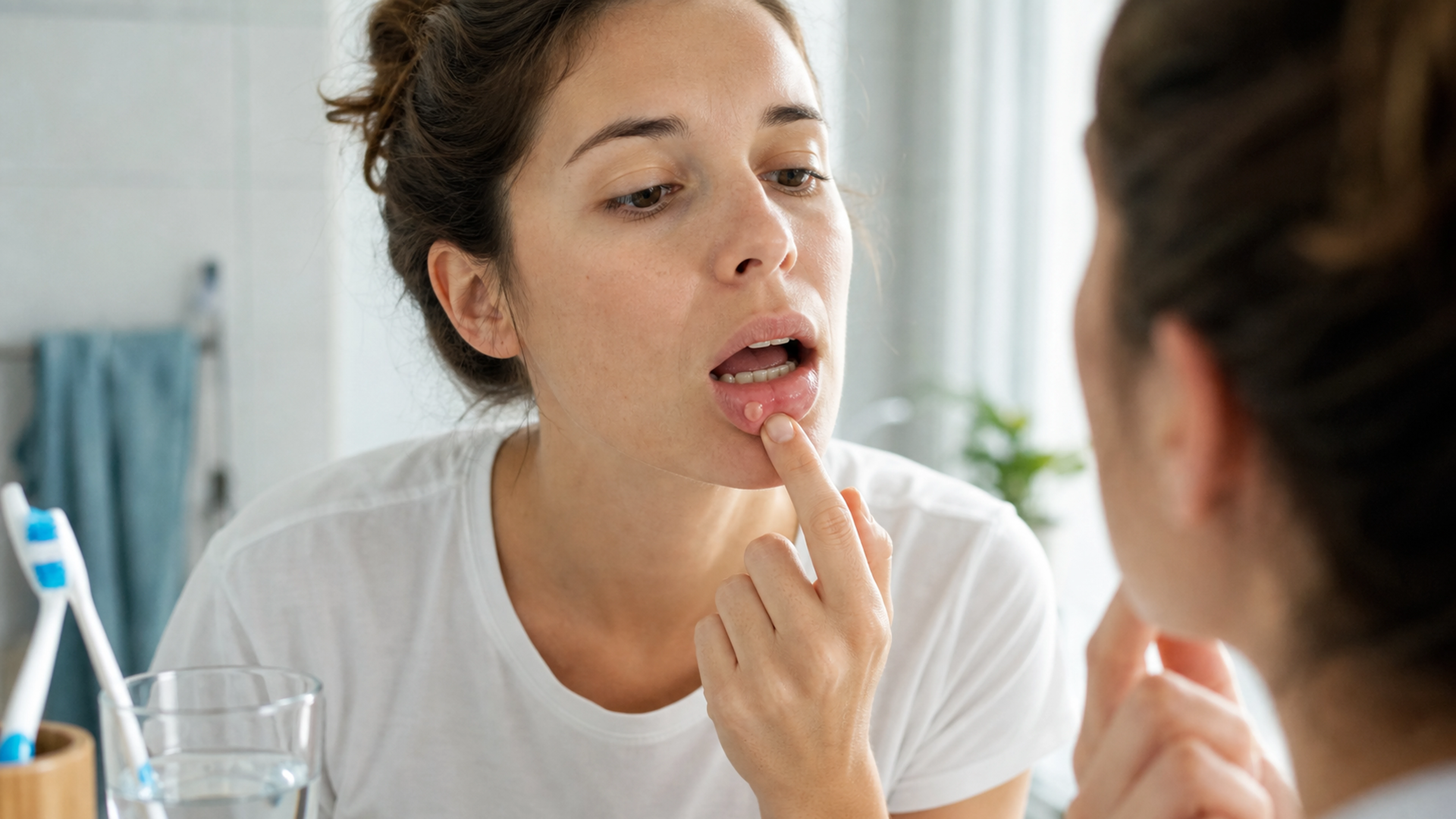 Illustration éditoriale pour l’article « Aphte après dentiste : comprendre et soulager cette lésion »
