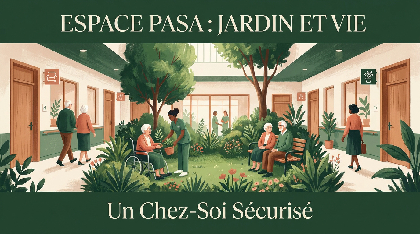Espace de vie sécurisé et jardin thérapeutique d'un PASA en EHPAD