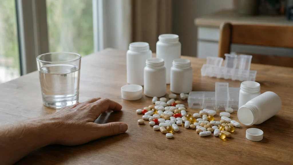 Illustration éditoriale pour l’article « Conséquences et risques de la surconsommation de médicaments »