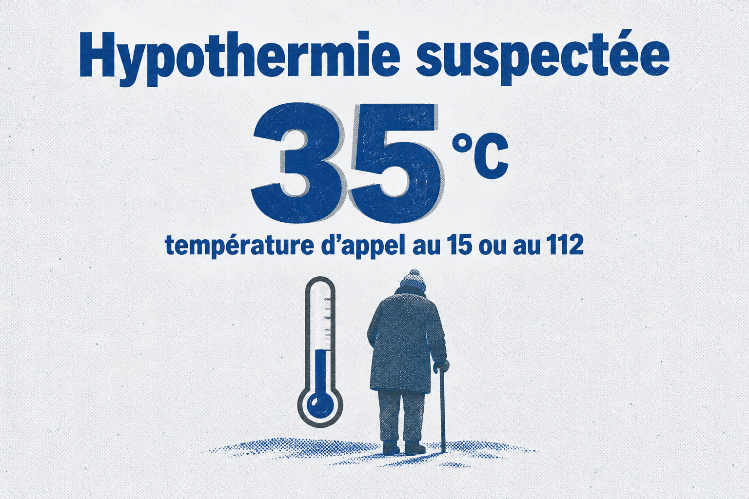 En cas d’hypothermie suspectée, une température de 35 °C est associée à un appel au 15 ou au 112.