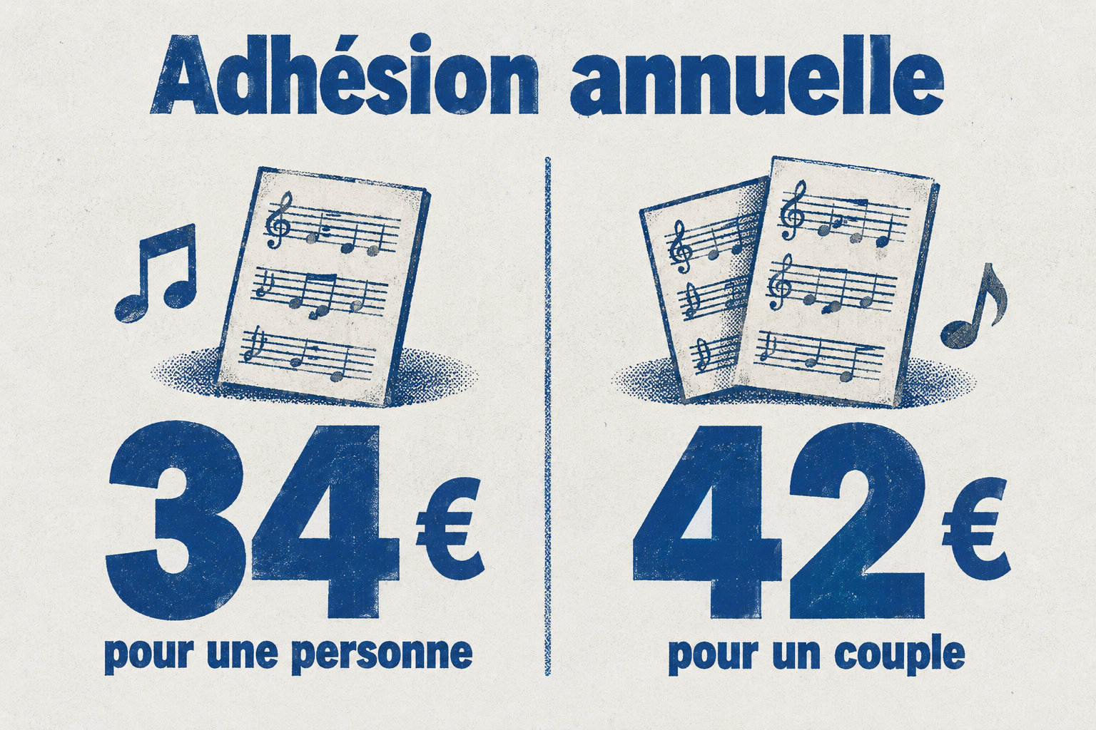 L’adhésion annuelle coûte 34 € pour une personne et 42 € pour un couple.